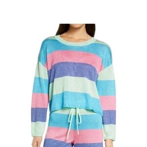 Beach Riot Striped Shimmer Sweater Sparkly Sequin Pastel LightweightSize M